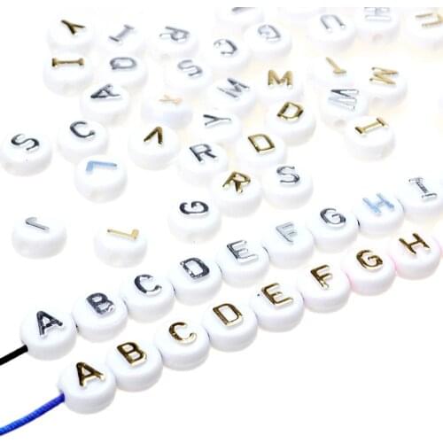 10MM Gold/Silver Color 26 Embossed Letter Alphabet White Flat Round Shape Beads For Jewelry Making DIY Handmade Accessories