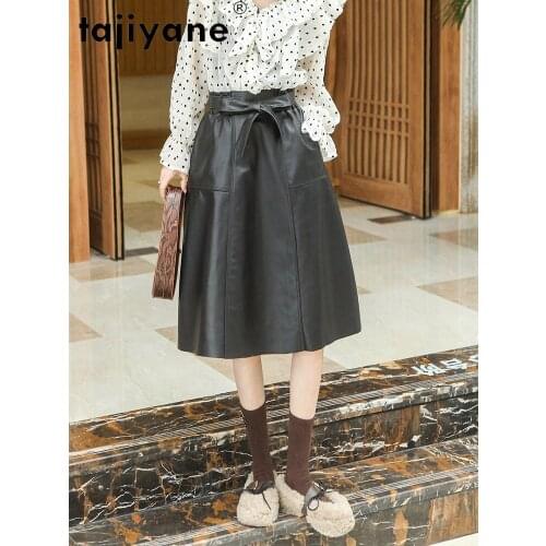 100% Leather Sheepskin Skirt for Women High Waist Skirt Black Midi Skirts Womens Spring Autumn 2021 Jupe Femme Pph4597