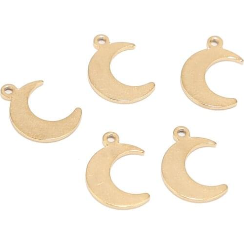 20pcs/lot Gold Tone Stainless Steel 11*15mm Charms Moon Pendants Connectors For DIY Necklace Bracelet Jewelry Making Findings