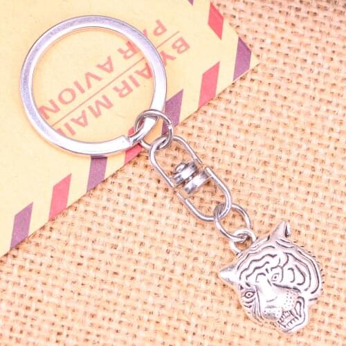 20pcs New Fashion Keychain 23x17mm angrily tiger head Pendants DIY Men Jewelry Car Key Chain Ring Holder Souvenir For Gift