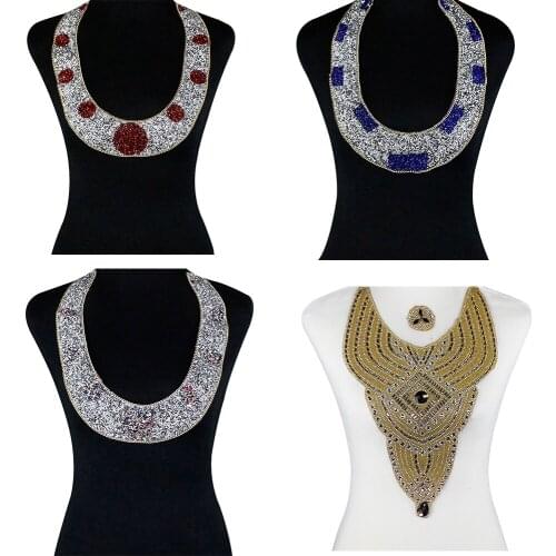 5pieces Beaded Diamond Hotfix Motif Transfer Rhinestones Iron on Crystal Collar Applique Sticker for Clothes Decorated T2663