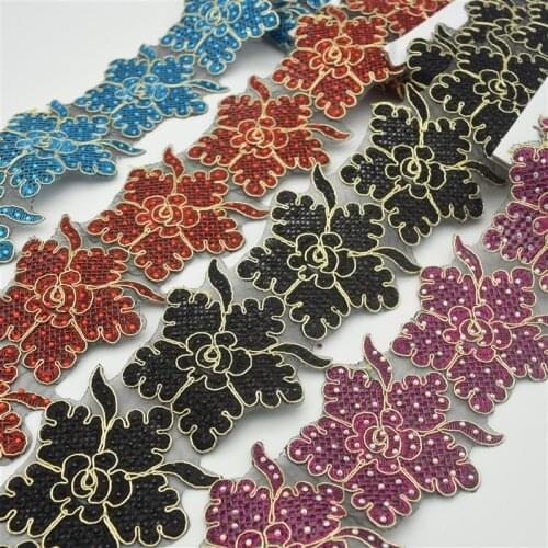 5yards iron-on hot-fix rhinestone Embroidered beads Rhinestone lace trim Bridal Wedding tulle Veil trim wide:8cm 6colors