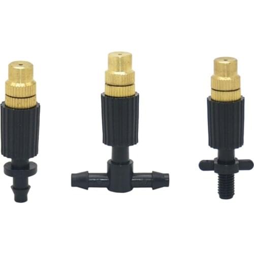 10PCS Micro Drip Irrigation Misting Brass Nozzle Garden Spray Cooling Parts Copper Sprinkler with tee 1/4" Barb Thread Connector