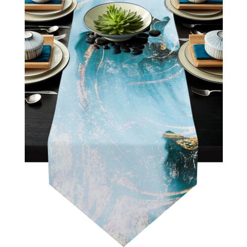 Abstract Blue Marbling Table Runner Country Wedding Decor Cake Tablecloth Placemat Dinning Table Decoration Table Runners