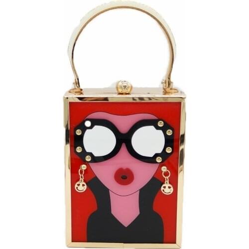 Acrylic Cartoon Pattern Handbags Luxury Red Women Retro Squre Totes bag Fashion Party Wallet Wedding Dinner Clutch Evening Bags