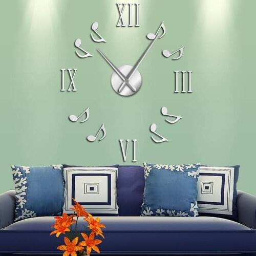 Music Notes Wall Decor Roman Numerals 3D Wall Watch Large Wall Clock Modern Design Frameless DIY Big Clocks Unique Gift