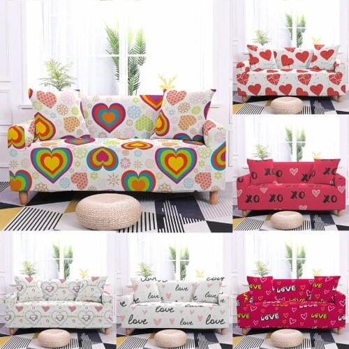 New Colorful Heart Sofa Couch Covers For Living Room Letter LOVE Stretch Sofa Slipcover Home Protection Sofa Case 1/2/3/4 Seater