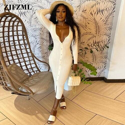 Black/pink/white Womens Knitted Slim Dress Fashion Deep V Neck Single-breasted Skinny Dresses Autumn Long Sleeve Robe Femme