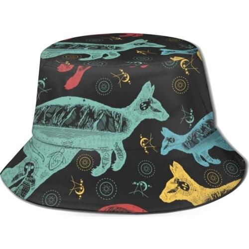 CINESSD 2020 Men Women Summer Vintage Kangaroo Double Exposure Bucket Hat Bob Fisherman hat Outdoor Travel Sun Visor