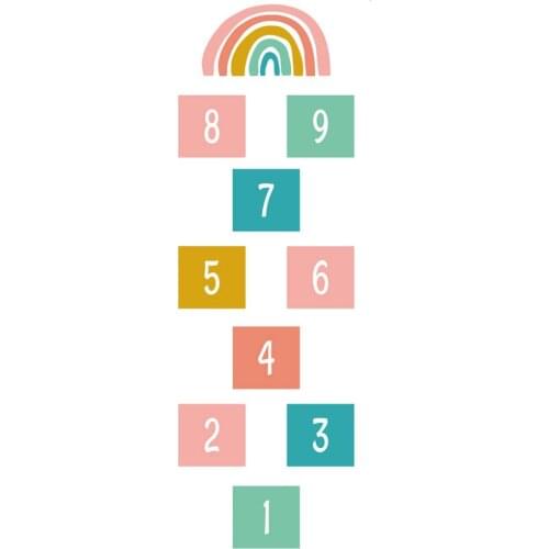 Colour Numbers Floor Wall Stickers For Kids Rooms Family Games Childhood Memories Stick Jump Plaid Playful Hopscotch Decals