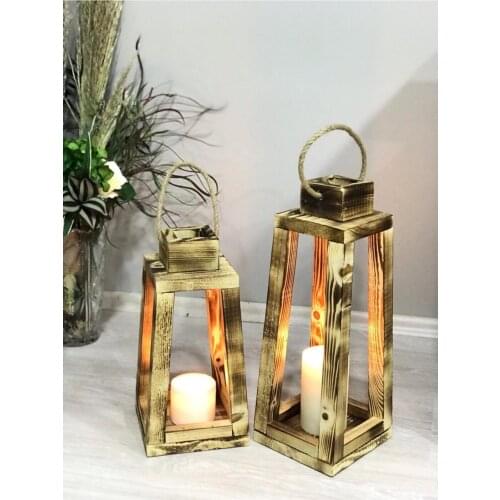 Decorative Wooden Candle Holder Lantern Set 2'li Stylish