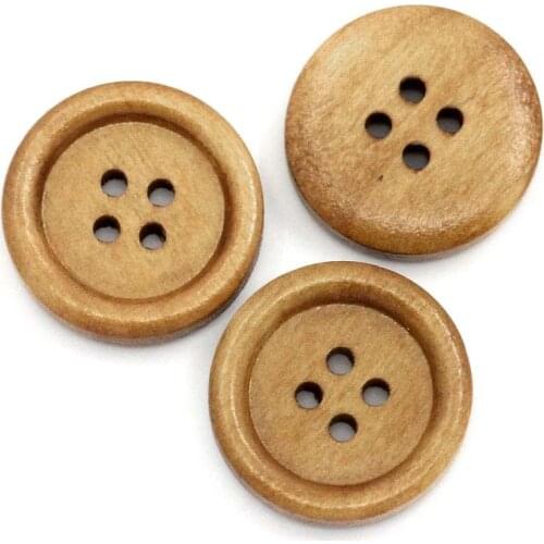 Wood Sewing Buttons Scrapbooking 4 Holes Round Light Brown 20mm( 6/8") Dia, 15 PCs (B24221S)