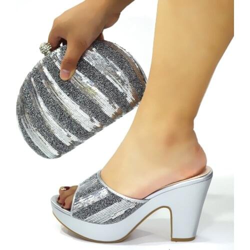 Doershow nice African Shoes And Bag Matching Set With silver Hot Selling Women Italian Shoes And Bag Set For Wedding! HJK1-13