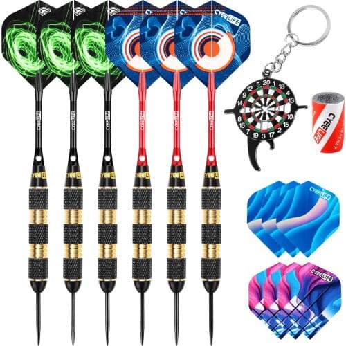 CyeeLife 30g Steel tip darts Professional 6Packs,6 Aluminium Shafts(2 Colors)+Tool+Sharpener+12 Flights+Gift packaging