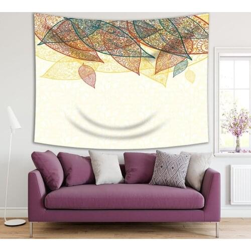 Tapestry Leaves Ethnic Patterns Floral Colorful Nature Theme Doodle Artwork Printed Red Yellow Blue