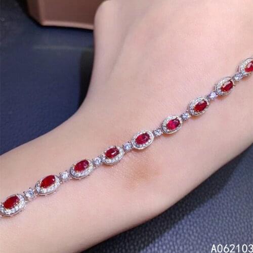 KJJEAXCMY fine jewelry 925 sterling silver inlaid natural ruby Womens new fashion luxury oval gem hand bracelet support check
