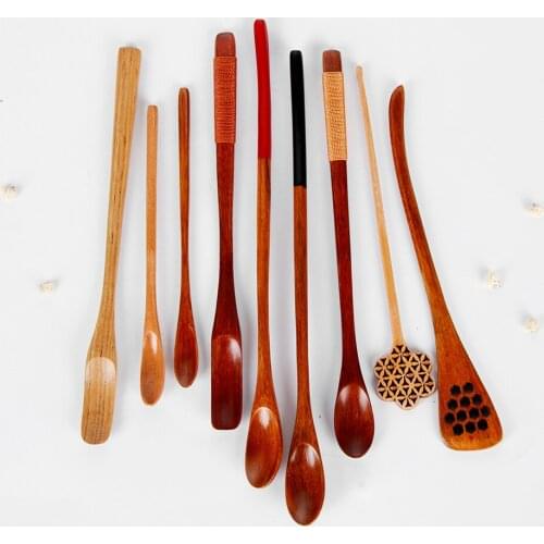 Coffee Long Handle Wooden Spoon Household Items Tableware Stirring Honey Tea Scoops Nanmu Paint Color dessert spoon