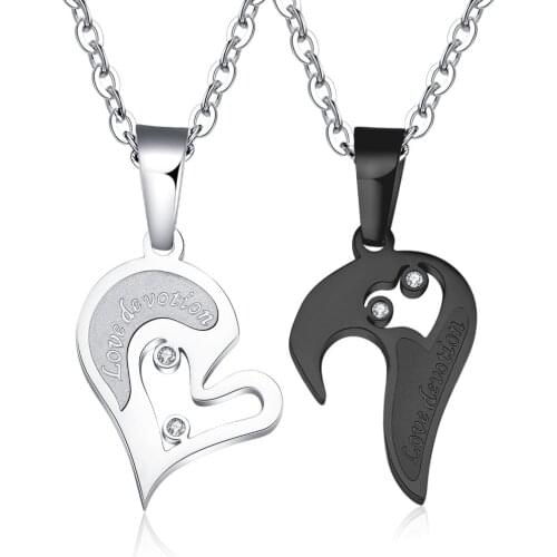 2pcs set - Couple love heart pendants Women Men necklace for lover rose gold color Stainless Steel GX537