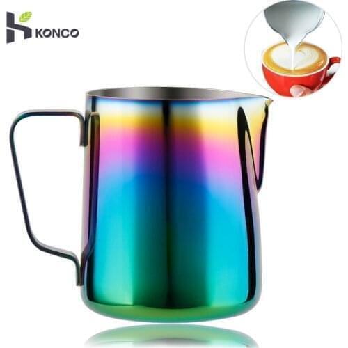 Milk Frothing Pitcher Stainless Steel, Rainbow Color Custom Coffee Mugs, Milk Steaming Frother for Espresso Machines
