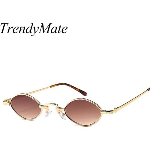 Fashion Women Sunglasses Famous Oval Sun Glasses Luxury Brand Metal Round Frame Black Small High Quality Eyewear Oculos 1513T