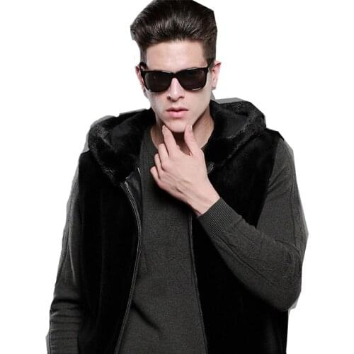 Mens faux fur coat fleece faux fur coat hooded vest autumn and winter vest plus size jacket S-5xl