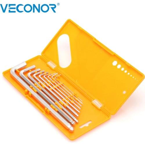 Veconor 9PCS H1.5-10MM L Type Excellent Quality Lengthen Ball Point Hexagon Hex Head Key Wrench Set Spanner Torque Hand Tool Kit