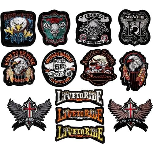 Small Eagle Letter Skull Patch Morale Iron On Biker Wings Back Patch Badge Punk Motorcycle Embroidery Patches For Clothes