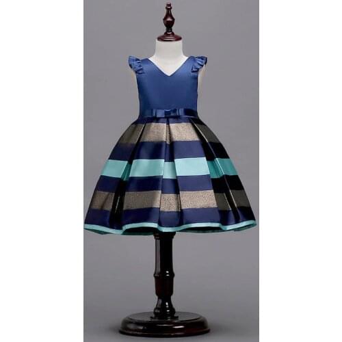 2018 New Kids Baby Fly Sleeve V Neck Bowknot Striped Girls Princess Formal Gown Party Pageant Dresses Age 2-10T