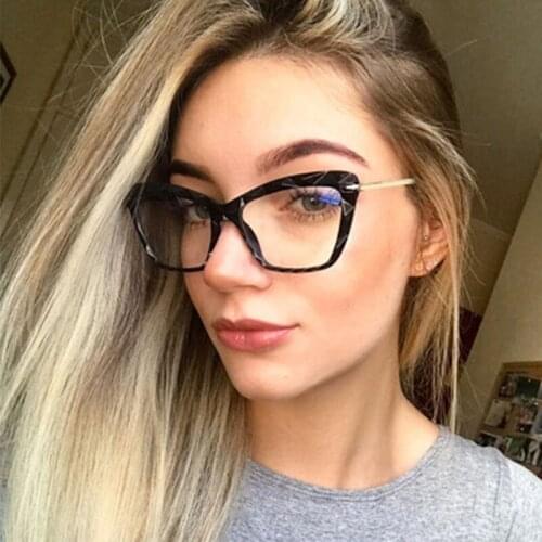 2020 New Fashion Anti Blue Light Cat eye Glasses Women Black Plain Eye glasses Computer Myopia Nerd Optical Glasses Frame