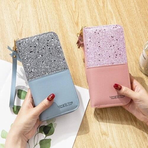 New Wallet Long Section Women Zipper Wallet Female Student Korean Stitching Contrast Color Tassel Wild Card Bag Mobile Phone Bag