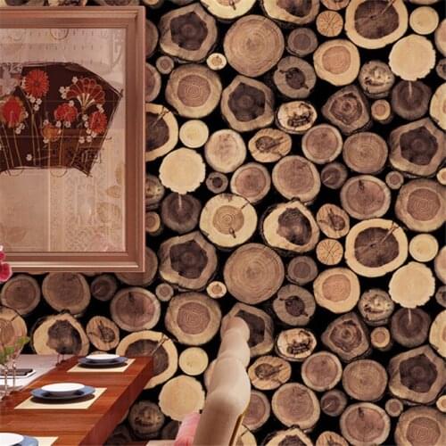 Beibehang Chinese Style Retro Original Ecology Imitation Wooden Ring Wallpaper Tea House Hotel Real Round Wood Pile Wallpaper