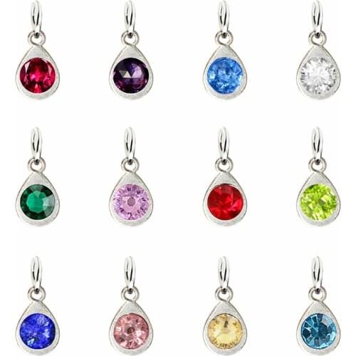 Wholesale price 12pcs silver color water drop shape Crystal Birthstone Charms with open ring Charms Diy Accessories HC480