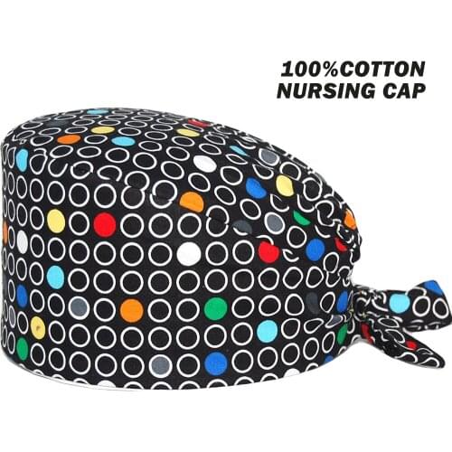 Work Surgicals Caps 100% Cotton Adjustable Beauty Salon Lab Dentist Nursing Hat Anime Printing Working Nurse Scrub Cap Wholesale