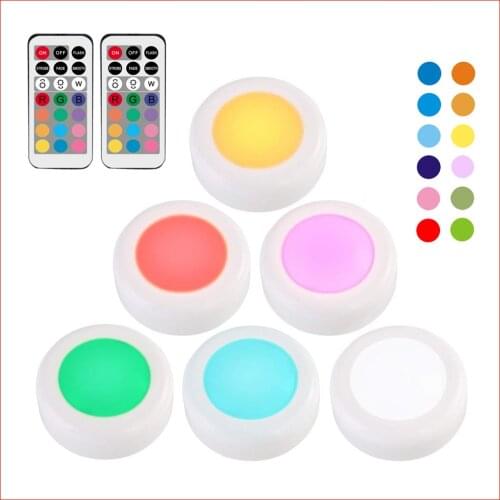 RGB 12 Colors Under Cabinet Light Dimmable LED Puck Lights Wireless Downlight Spotlights LED Kitchen Closet Wardrobe Lighting