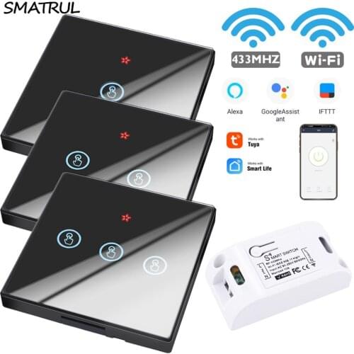 SMATRUL Tuya Smart Life APP WiFi TOUCH Switch Light RF 433Mhz Wall DIY Relay Timer Module Google Home Amazon Alexa 110V 220V 10A