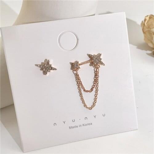 Charm S925 Needle Fashion Earrings Temperament Simple Crystal Asymmetric Six-pointed Star Girl Compact Earrings