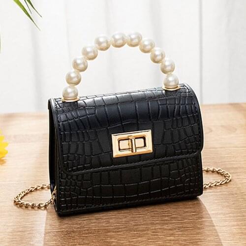 Hasp Chain Crossbody Bag For Women Fashion Small Square Shoulder Bags Ladies Crocodile Pattern Messenger Handbag Pearl Tote
