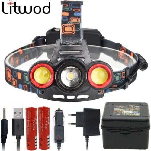 Litwod Z201183 LED headlamp headlight XM-L T6 COB zoom lens Head Lamp flashlight torch Powerful 6000 Lumen By 18650 Battery
