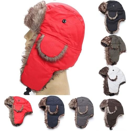 Warm Trapper Hat Windproof Winter Trooper Faux Fur Earflap Russian Hats Eskimo Ushanka Hat for Adult Men Women