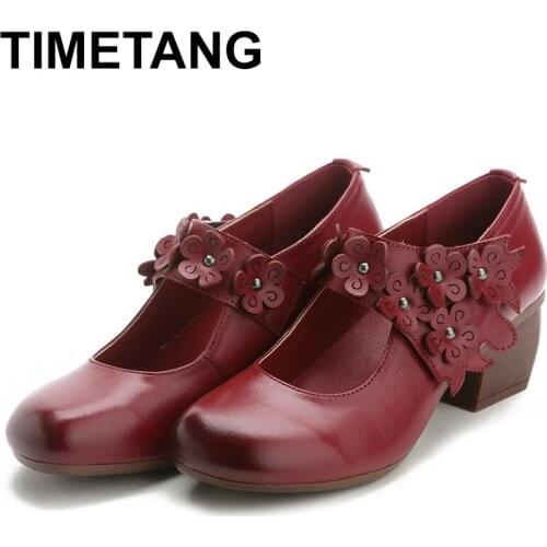 TIMETANG Original Hollow Cowhide Flower Women Fashion Shoes Mid Heels 2020 New Pumps Women Shoes Elegant Genuine Leather Shoes