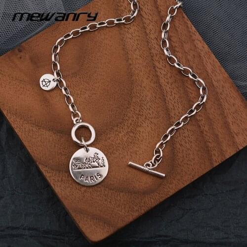 Mewanry 925 Sterling Silver Thick Necklace for Women Trend Punk Vintage Holiday Party Round Card Couples Jewelry Birthday Gifts