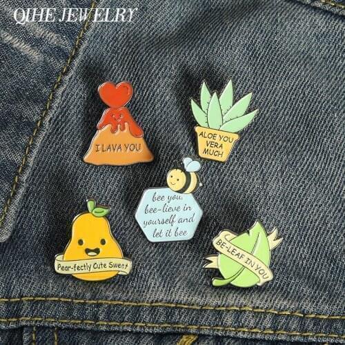 Pun Enamel Pin Funny Memes Badges Lava Bee Leaf Pear Aloe Brooches for Men Women Unisex Jewelry Wholesale Drop shipping