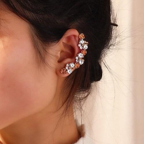 Korean Fashion Boho Romantic Women Jewelry Crystal Shell Flower Daisy Flower Valentines Day Gift Ear Clip Earring Accessories