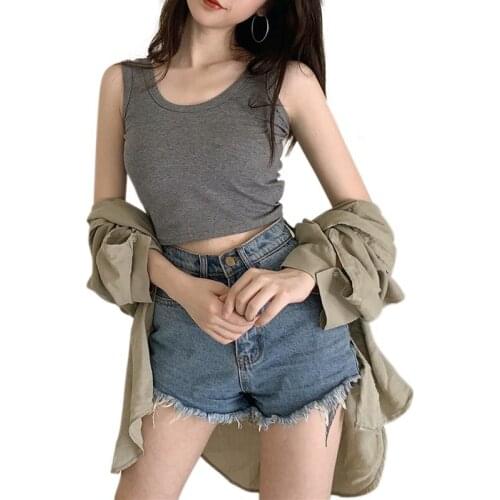 Women Short Sleeveless Vest Knitted Outside Tanks Camis Wearing Tight Exposed Navel Solid Color Casual Top