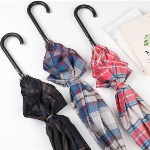 Tiohoh Fashion Long Handle Umbrella Rain Women 3 Colors Plaid Automatic Umbrella 7K Windproof Big Lattice Parasol