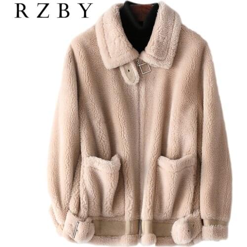 Women Winter Autumn Aartificial Lamb Fur Coat Genuine Granular Sheep Shearing Jacket Female Casual Wool Warm Outerwear RZBY308