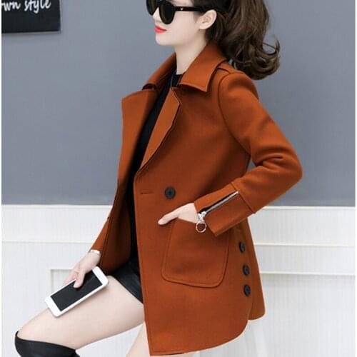 Womens Blended Woolen Coat 2018 New Korean Style Waist Waist Solid Color Simple Fashion Woolen Long Coat