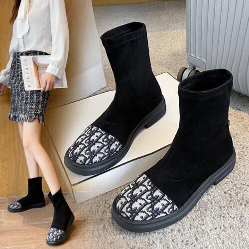 Winter Knitting Womens Martin Boots Womens Casual Boots Black Breathable All-match Short Women Winter Boots