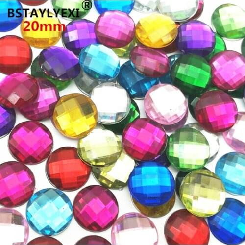 100pcs 20mm Big Size Clear Crystal Rhinestones Flatback Acrylic Gems Round Strass Crystals Stones for Clothing Dress Crafts