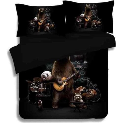 3/4pcs 3d animal panda bear music band bedding set twin full queen size duvet cover bed linen free shipping